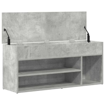 Bancheta pantofar, gri beton, 102x30,5x45 cm, lemn prelucrat - Img 7