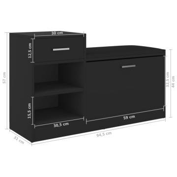 Banchetă pantofar, negru, 94,5x31x57 cm, lemn prelucrat - Img 6