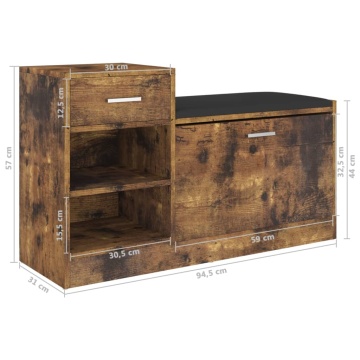 Banchetă pantofar, stejar afumat, 94,5x31x57 cm, lemn prelucrat - Img 6