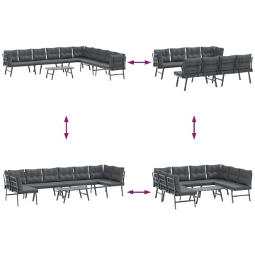 Bănci de grădină cu perne 5 buc negru oțel vopsit electrostatic - Img 8