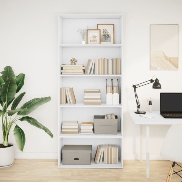 Bibliotecă, alb, 80x30x189 cm, lemn prelucrat - Img 2