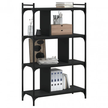 Bibliotecă cu 4 niveluri, negru, 76x32x123 cm, lemn prelucrat - Img 3