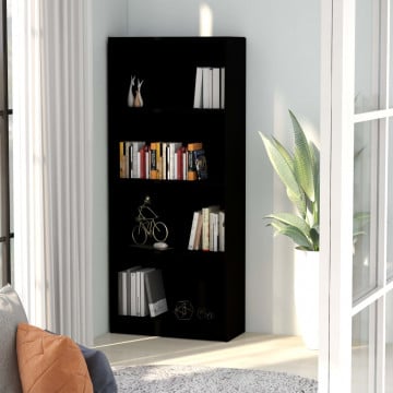 Bibliotecă cu 4 rafturi, negru, 60 x 24 x 142 cm, PAL - Img 1