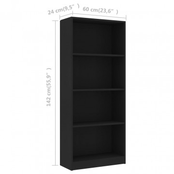Bibliotecă cu 4 rafturi, negru, 60 x 24 x 142 cm, PAL - Img 5