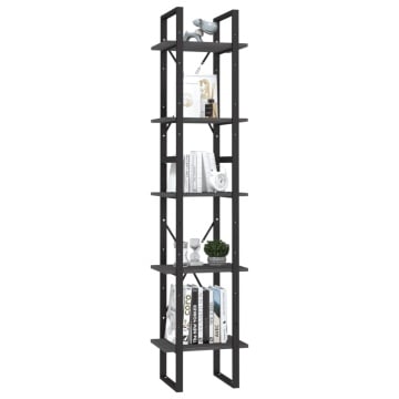 Bibliotecă cu 5 rafturi, gri, 40x30x175 cm, lemn masiv de pin - Img 3