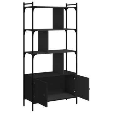 Bibliotecă cu uși, negru, 76,5x30x154,5 cm, lemn compozit - Img 4
