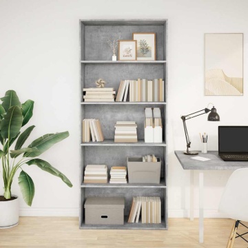 Bibliotecă, gri beton, 80x30x189 cm, lemn prelucrat - Img 2