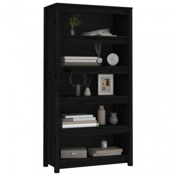 Bibliotecă, negru, 80x35x154 cm, lemn masiv de pin - Img 4