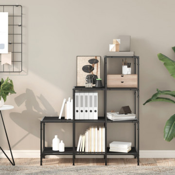 Bibliotecă, negru, 92x30x102 cm, lemn prelucrat și metal - Img 3