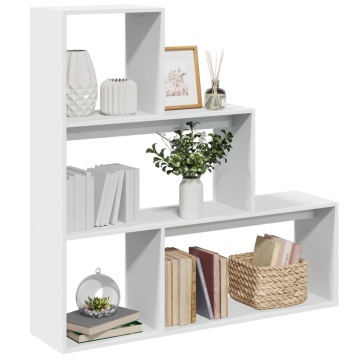 Bibliotecă/separator cameră 3 niveluri, alb, 123x29x123 cm lemn - Img 1