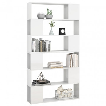 Bibliotecă/Separator cameră, alb extralucios, 100x24x188 cm - Img 4