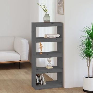 Bibliotecă/Separator cameră gri, 60x30x135,5 cm, lemn masiv pin - Img 1