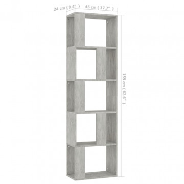 Bibliotecă/Separator cameră, gri beton, 45x24x159 cm, PAL - Img 6