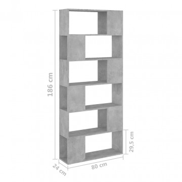 Bibliotecă/Separator cameră, gri beton, 80x24x186 cm, PAL - Img 6