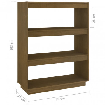 Bibliotecă/Separator cameră maro miere 80x35x103 cm lemn pin - Img 7