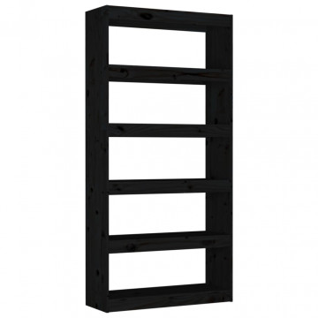Bibliotecă/Separator cameră negru 80x30x167,4 cm lemn masiv pin - Img 2