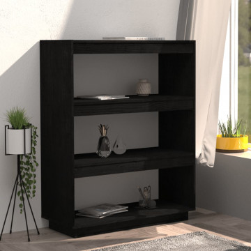Bibliotecă/Separator cameră, negru, 80x35x103cm, lemn masiv pin - Img 3