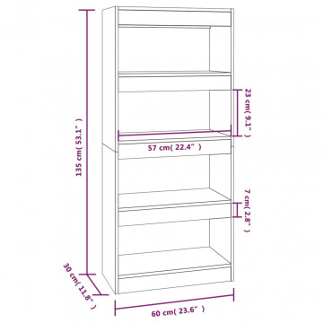 Bibliotecă/Separator, sonoma gri, 60x30x135 cm, lemn prelucrat - Img 6