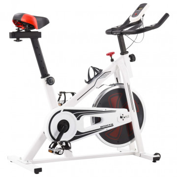 Bicicletă antrenament fitness, cu senzori puls, alb și roșu - Img 1