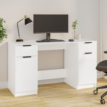 Birou cu dulap lateral, alb, lemn prelucrat - Img 1