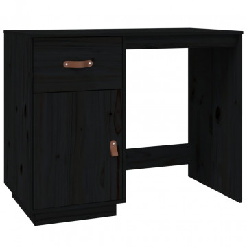 Birou cu dulapuri, negru, 135x50x75 cm, lemn masiv de pin - Img 6