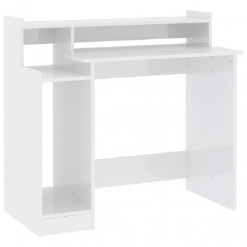 Birou cu lumini LED alb extralucios 97x90x45 cm lemn compozit - Img 3