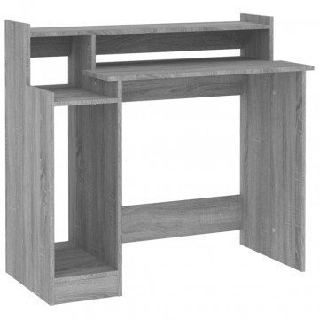 Birou cu lumini LED, gri sonoma, 97x90x45 cm lemn prelucrat - Img 3