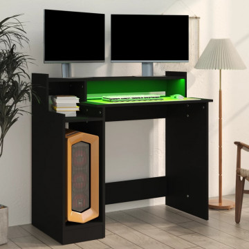 Birou cu lumini LED, negru, 97x45x90 cm, lemn prelucrat - Img 4