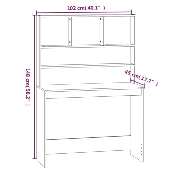 Birou cu rafturi, alb, 102x45x148 cm, lemn compozit - Img 7