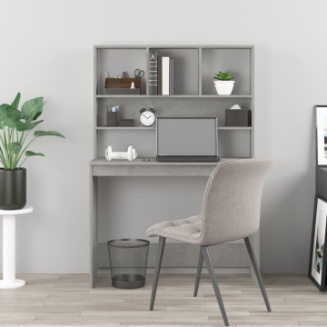 Birou cu rafturi, gri beton, 102x45x148 cm, lemn compozit - Img 3