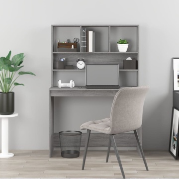 Birou cu rafturi, gri sonoma, 102x45x148 cm, lemn compozit - Img 3