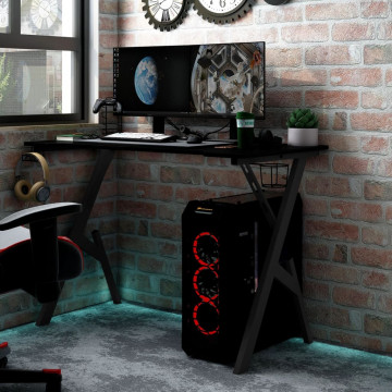 Birou de gaming cu picioare formă Y, negru, 110x60x75 cm - Img 1