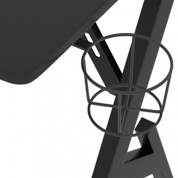 Birou de gaming cu picioare în formă de Y, negru, 90x60x75 cm - Img 6