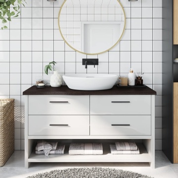 Blat de baie, maro închis, 100x40x(2-4) cm, lemn masiv tratat - Img 1