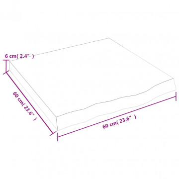 Blat de masă gri închis 60x60x6 cm, lemn masiv de stejar tratat - Img 5