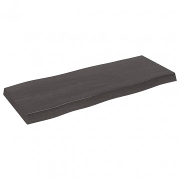 Blat masă, 100x40x6 cm, gri, lemn stejar tratat contur organic - Img 1