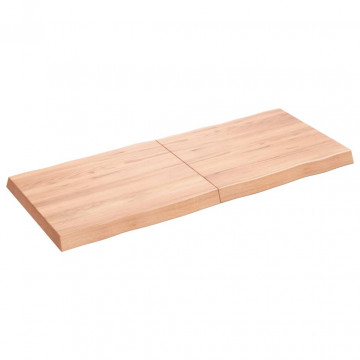 Blat masă, 120x50x6 cm, maro, lemn stejar tratat contur organic - Img 1