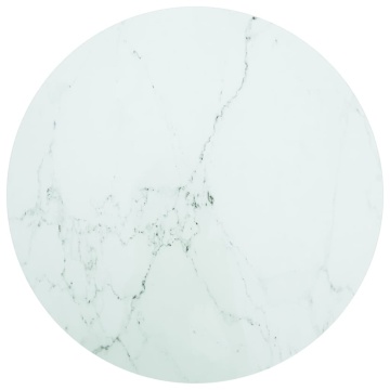 Blat masă alb Ø80x1 cm sticlă securizată cu design de marmură - Img 1