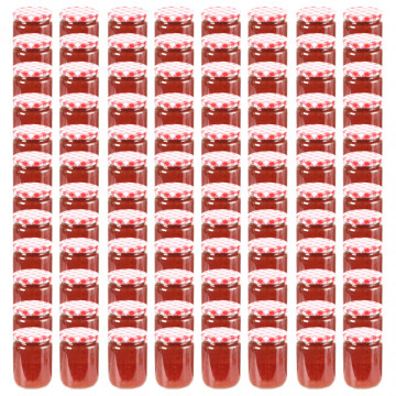 Borcane de sticlă pentru gem capace alb & roșu 96 buc. 230 ml - Img 1
