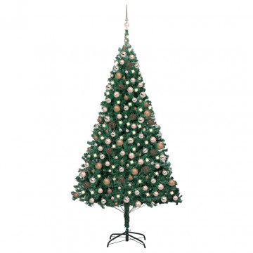 Brad Crăciun artificial pre-iluminat, set globuri, verde 240 cm - Img 1