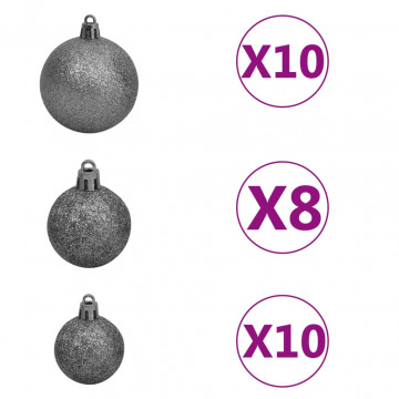 Brad Crăciun pre-iluminat cu set globuri, argintiu, 240 cm, PET - Img 6
