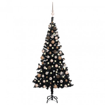 Brad de Crăciun artificial cu LED-uri/globuri negru 120 cm PVC - Img 1