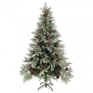 Brad de Crăciun cu conuri de pin, verde/alb, 120 cm, PVC&PE - Img 2