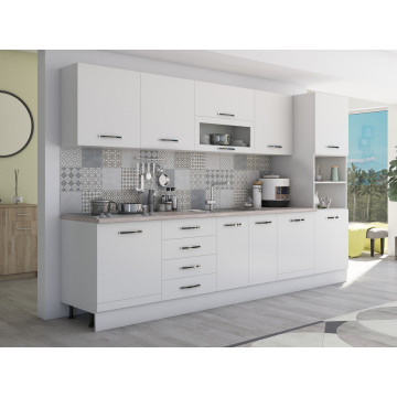 Bucatarie Alfa 320, alb, blat termic travertin, corp pentru cuptor incorporabil - Img 3