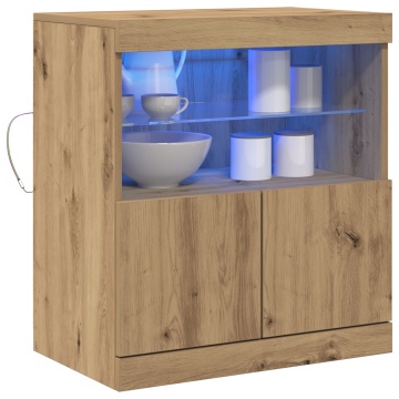 Bufet cu lumini LED Stejar Artisan 60x37x67 cm - Img 3