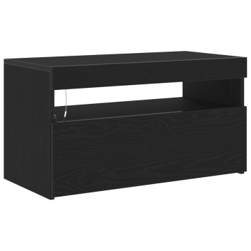 Bufet TV cu lumini LED, stejar negru, 75x35x40 cm, lemn prelucrat - Img 2