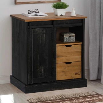 Bufetă HALDEN cu uşă glisantă neagră 80x40x80 cm lemn masiv - Img 1
