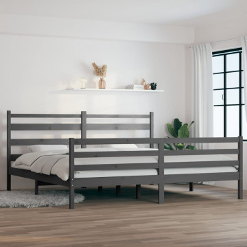 Cadru de pat, 200x200 cm, lemn masiv de pin, gri - Img 1
