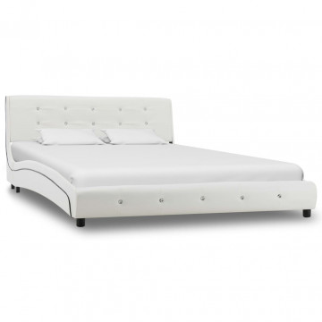 Cadru de pat, alb, 140 x 200 cm, piele ecologică - Img 1