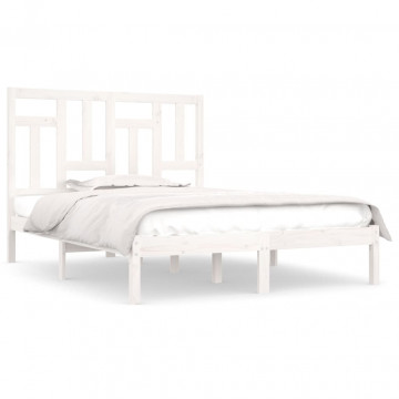 Cadru de pat, alb, 140x200 cm, lemn masiv de pin - Img 2